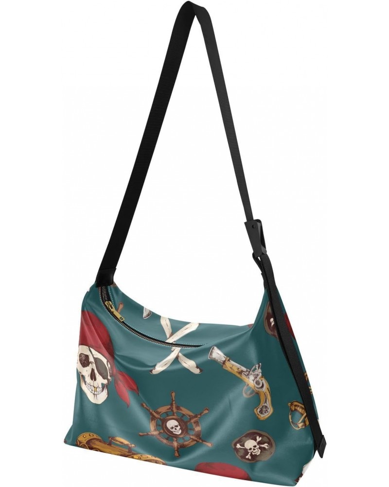 Colored Pirates Skull Saber Hobo Shoulder Bag for Women Men PU Leather Crossbody Bag Slouchy Tote Handbags for Work Travel $1...