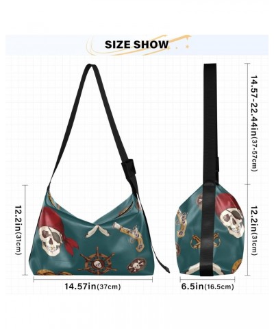 Colored Pirates Skull Saber Hobo Shoulder Bag for Women Men PU Leather Crossbody Bag Slouchy Tote Handbags for Work Travel $1...