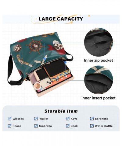 Colored Pirates Skull Saber Hobo Shoulder Bag for Women Men PU Leather Crossbody Bag Slouchy Tote Handbags for Work Travel $1...