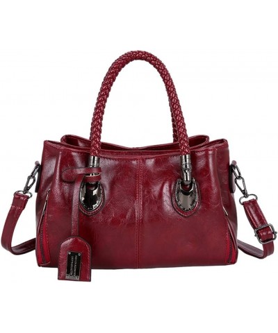 Large Women's Solid Bag Fashion Handbag Shoulder Color Capacity Leather Bag Men Shoulder Bags (Red-1, One Size) Red-1 One Siz...