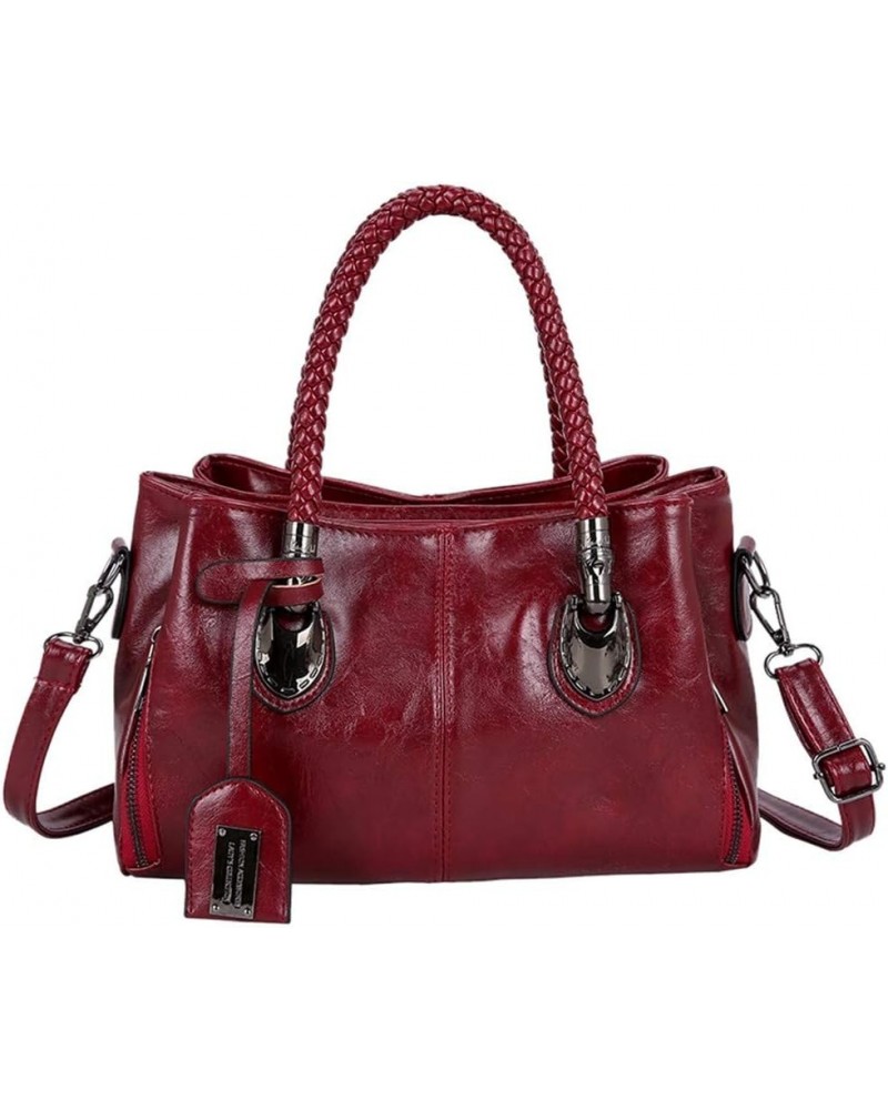 Large Women's Solid Bag Fashion Handbag Shoulder Color Capacity Leather Bag Men Shoulder Bags (Red-1, One Size) Red-1 One Siz...