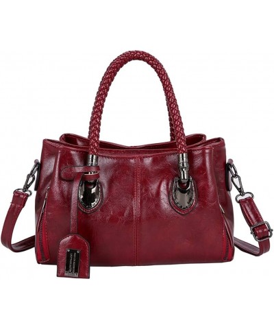 Large Women's Solid Bag Fashion Handbag Shoulder Color Capacity Leather Bag Men Shoulder Bags (Red-1, One Size) Red-1 One Siz...