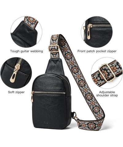 Women's Crossbody Bag Trendy Small Sling Bag Vegan Leather Chest Bag with Guitar Strap Black $9.84 Crossbody Bags