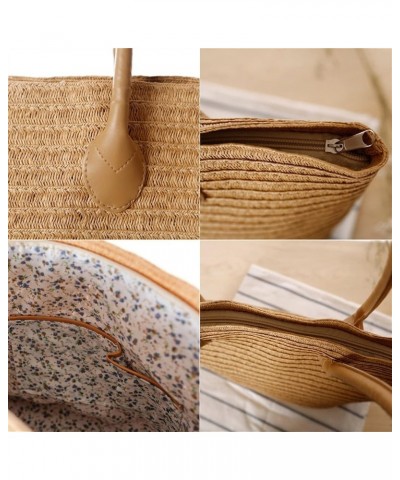 Women Straw Bags, Woven Tote Bag Large Capacity Summer Beach Bag Handbag Shoulder Bag with Zipper (Color : Yellow) Brown $42....