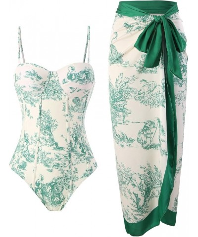 Women's Retro Piece Swimsuit with Deep V Tie Chiffon Skirt Set Shaver for Woman Bikini and Body Green-i $12.25 Totes