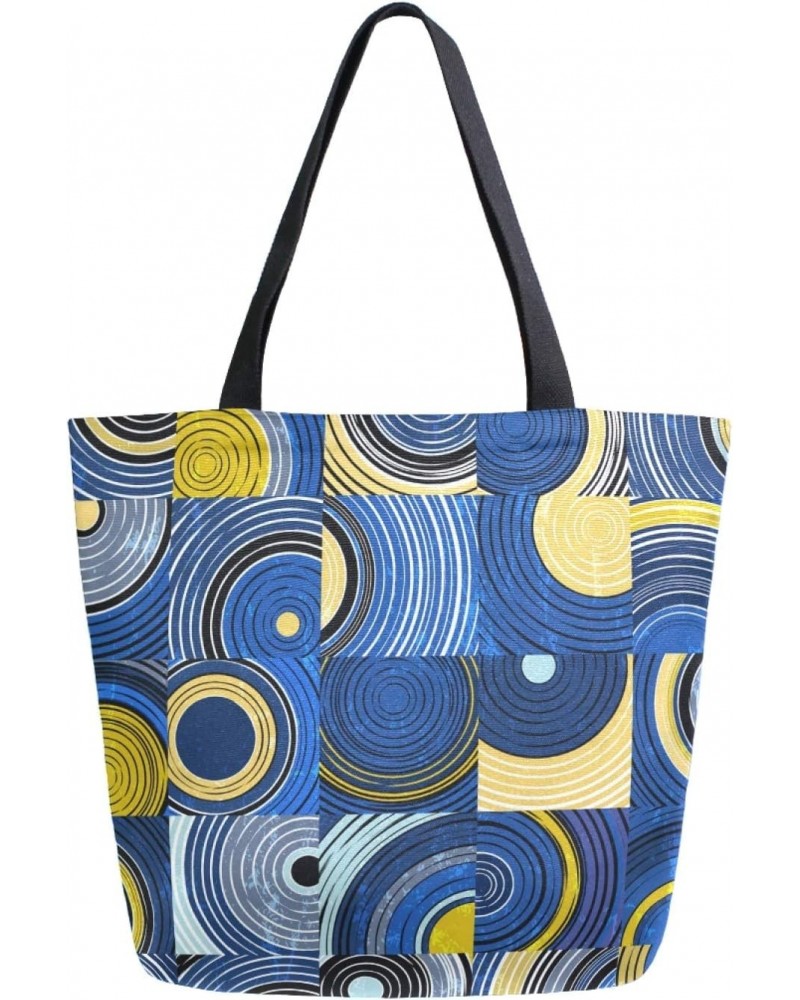 Abstract Circles Squares Extra Large Utility Canvas Shoulder Tote Bag for Gym Beach Travel Shopping Yoga Gym Top Handle Bag $...