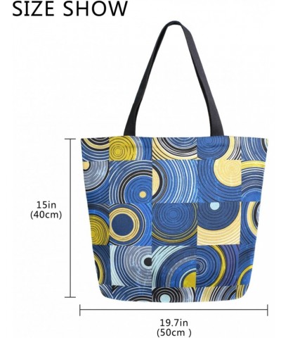 Abstract Circles Squares Extra Large Utility Canvas Shoulder Tote Bag for Gym Beach Travel Shopping Yoga Gym Top Handle Bag $...