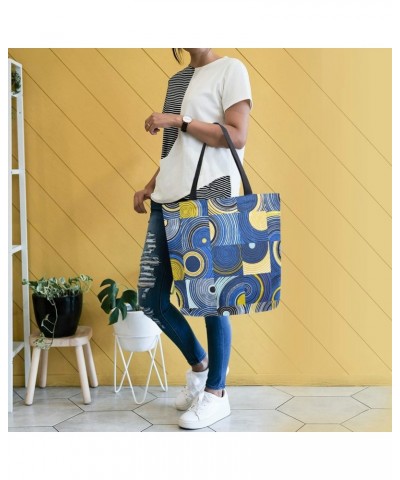 Abstract Circles Squares Extra Large Utility Canvas Shoulder Tote Bag for Gym Beach Travel Shopping Yoga Gym Top Handle Bag $...