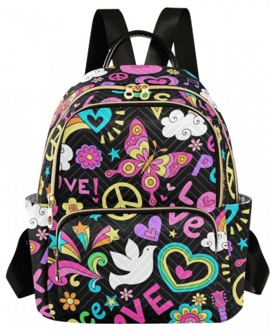 Peace & Love Music Small Backpack Purse for Women Travel Bag Fashion Daypack Back Pack Shoulder Bag Multicolor Small $14.70 B...