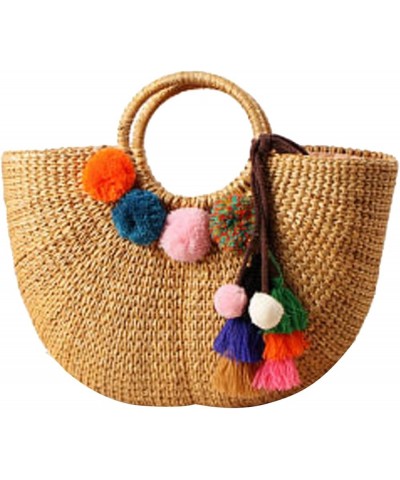 Womens Summer Handwoven Large Straw Beach Tote Bag Hobo Bags With Pom Poms C $26.19 Hobo Bags