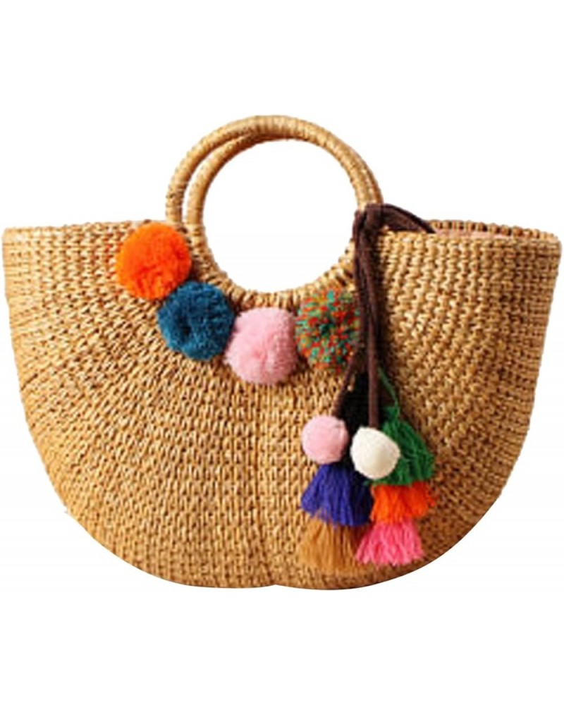 Womens Summer Handwoven Large Straw Beach Tote Bag Hobo Bags With Pom Poms C $26.19 Hobo Bags