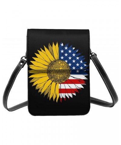 Sunflower American Flag Crossbody Cell Phone Bag Cute Purse Bags Wallet Bags Adjustable Strap Lightweight Mini Phone Bag For ...