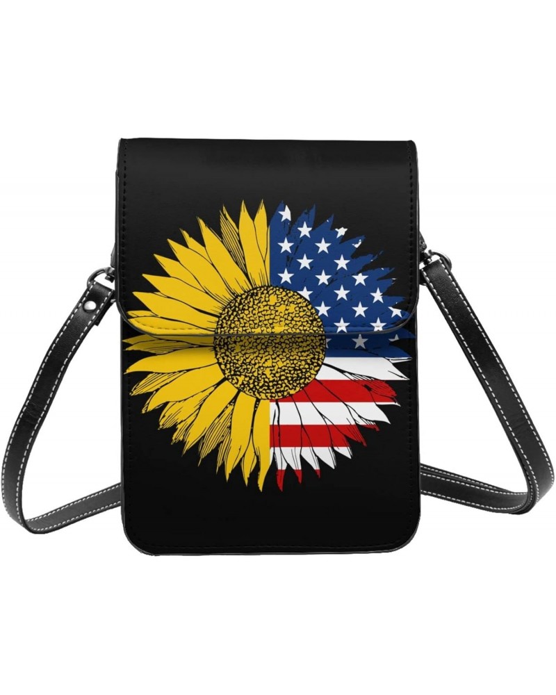 Sunflower American Flag Crossbody Cell Phone Bag Cute Purse Bags Wallet Bags Adjustable Strap Lightweight Mini Phone Bag For ...