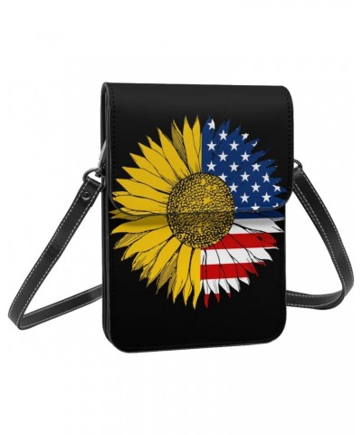 Sunflower American Flag Crossbody Cell Phone Bag Cute Purse Bags Wallet Bags Adjustable Strap Lightweight Mini Phone Bag For ...