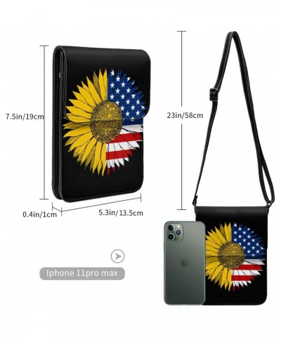 Sunflower American Flag Crossbody Cell Phone Bag Cute Purse Bags Wallet Bags Adjustable Strap Lightweight Mini Phone Bag For ...