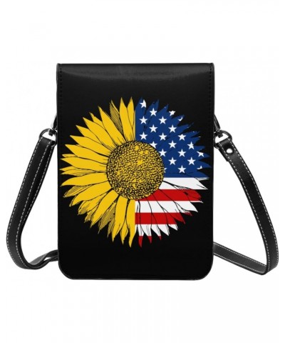 Sunflower American Flag Crossbody Cell Phone Bag Cute Purse Bags Wallet Bags Adjustable Strap Lightweight Mini Phone Bag For ...