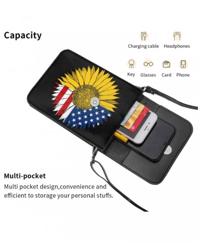 Sunflower American Flag Crossbody Cell Phone Bag Cute Purse Bags Wallet Bags Adjustable Strap Lightweight Mini Phone Bag For ...