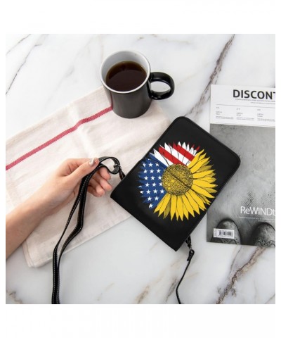 Sunflower American Flag Crossbody Cell Phone Bag Cute Purse Bags Wallet Bags Adjustable Strap Lightweight Mini Phone Bag For ...