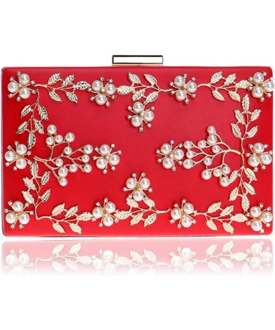 Evening Bag for Women Elegant Flower Clutch Purses Artificial Pearl Crossbody Shoulder Bags for Prom Party Cocktail Red $26.2...