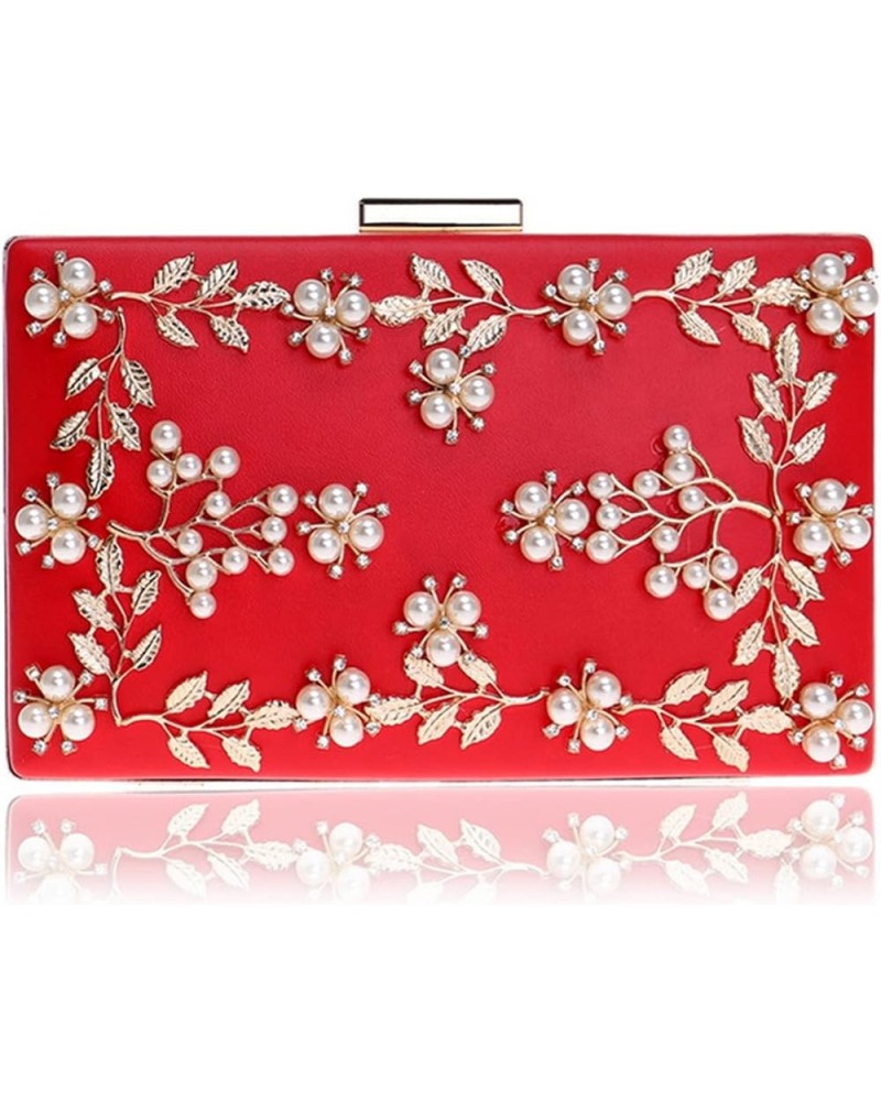 Evening Bag for Women Elegant Flower Clutch Purses Artificial Pearl Crossbody Shoulder Bags for Prom Party Cocktail Red $26.2...