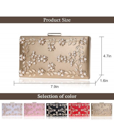 Evening Bag for Women Elegant Flower Clutch Purses Artificial Pearl Crossbody Shoulder Bags for Prom Party Cocktail Red $26.2...