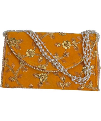 Indian Women's Stylish Zari Velvet Clutch Golden Embroidery Evening Tote Bag Wrist Bag Pearl Handle Wedding Purse for Girls Y...