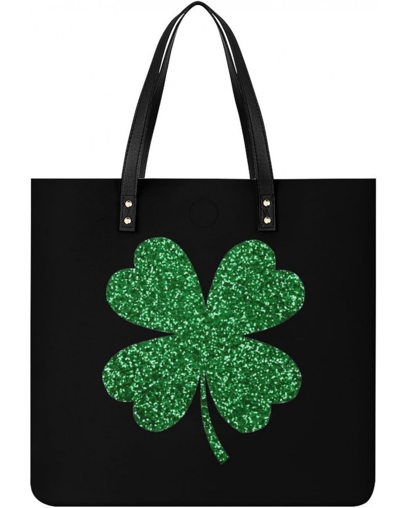 Four Leaf Clover Lucky Tote Bag for Women PU Leather Shoulder Bag Large Capacity Handbags for Work Shopping $19.32 Totes