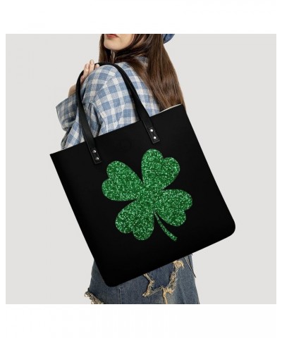 Four Leaf Clover Lucky Tote Bag for Women PU Leather Shoulder Bag Large Capacity Handbags for Work Shopping $19.32 Totes