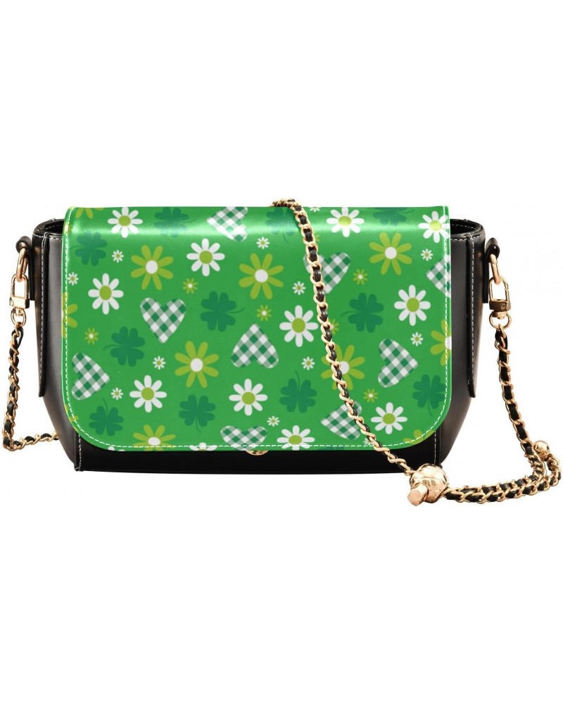 Purse Crossbody Women Leather Belt Bag Handbag with Credit Card Slots Mini Purse Green Hearts and Flowers Lucky St. Patrick's...