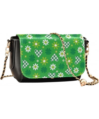 Purse Crossbody Women Leather Belt Bag Handbag with Credit Card Slots Mini Purse Green Hearts and Flowers Lucky St. Patrick's...