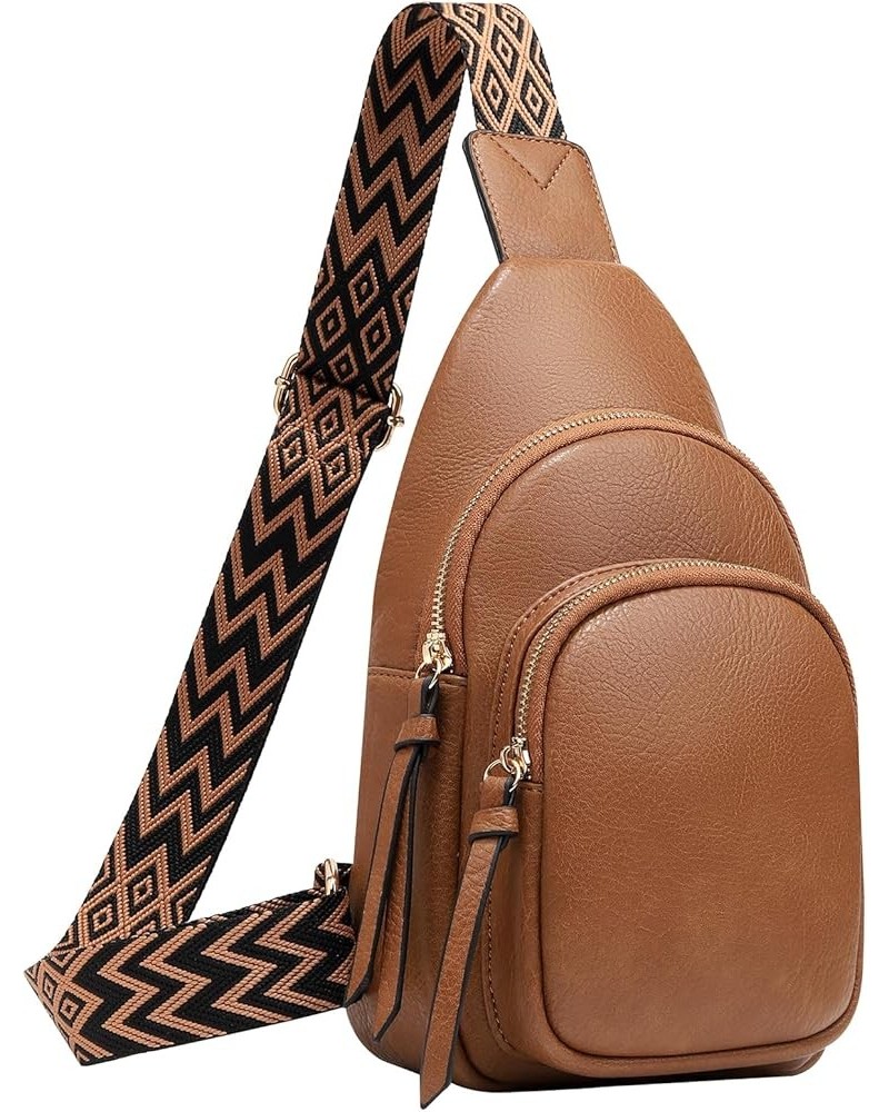 Small Sling Bag for Women Vegan Leather Crossbody Chest Bags Purses with Guitar Strap for Travel Sport Brown $13.64 Crossbody...