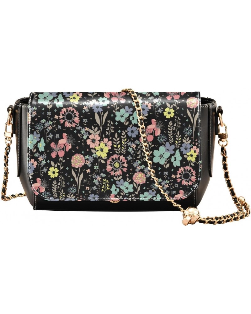 Flowers Floral PU Leather Crossbody Handbag for Women Shoulder Purse with Adjustable Metal Chain Waterproof Travel Purse for ...