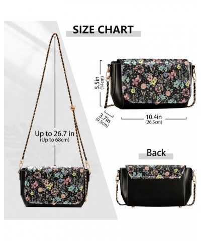 Flowers Floral PU Leather Crossbody Handbag for Women Shoulder Purse with Adjustable Metal Chain Waterproof Travel Purse for ...