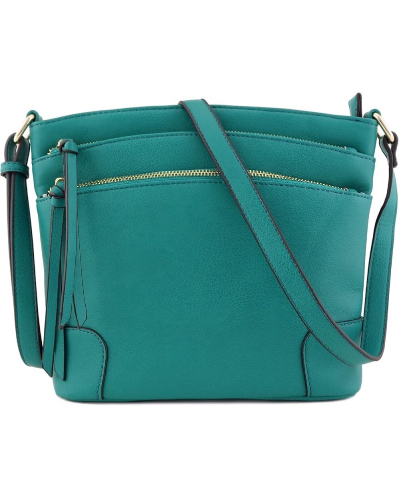 Triple Zipper Pocket Medium Crossbody Bag Teal $14.01 Crossbody Bags