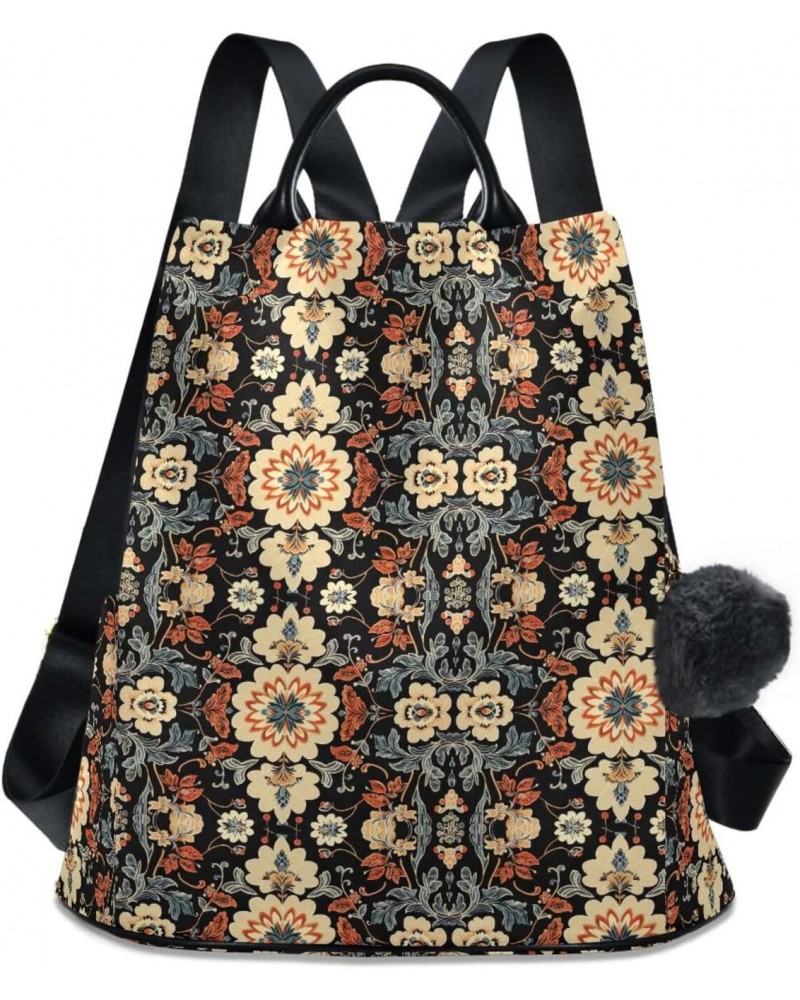 Boho Flowers Black Womens Backpack Purse Anti Theft Travel Backpack Shoulder Bag Casual Daypack for Work Travel Ladies Women ...