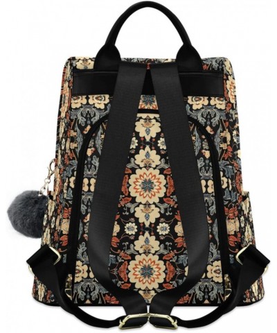 Boho Flowers Black Womens Backpack Purse Anti Theft Travel Backpack Shoulder Bag Casual Daypack for Work Travel Ladies Women ...