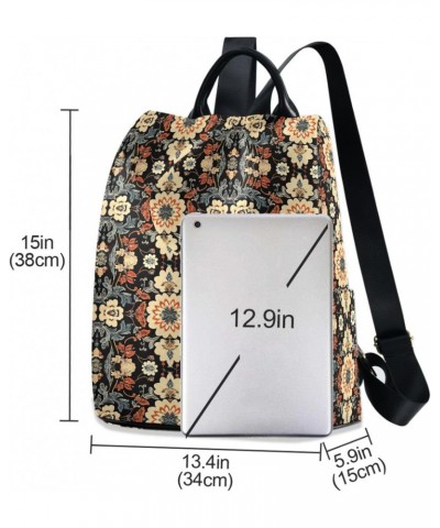 Boho Flowers Black Womens Backpack Purse Anti Theft Travel Backpack Shoulder Bag Casual Daypack for Work Travel Ladies Women ...