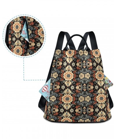 Boho Flowers Black Womens Backpack Purse Anti Theft Travel Backpack Shoulder Bag Casual Daypack for Work Travel Ladies Women ...