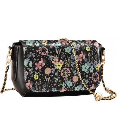 Flowers Floral PU Leather Crossbody Handbag for Women Shoulder Purse with Adjustable Metal Chain Waterproof Travel Purse for ...