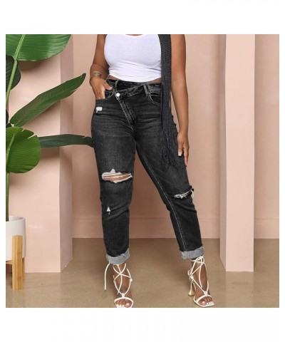 Women 2023 Casual Sexy Personality Ripped Stretch Buttons Jeans Close Fitting Pant Black $17.28 Clothing