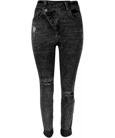 Women 2023 Casual Sexy Personality Ripped Stretch Buttons Jeans Close Fitting Pant Black $17.28 Clothing