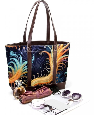 Sea Slugs Canvas Leather Mix Hand-Held Women's Bag – 13.3x4.7x12.2 in – Stylish and Functional $19.68 Handbags