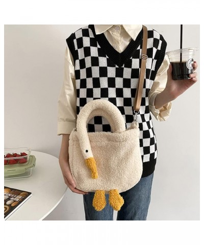 Plush Crossbody Bag Soft Cartoon Goose Female Tote Bags Casual Portable Adjustable Strap Simple Warm for Shopping Style 2 $11...