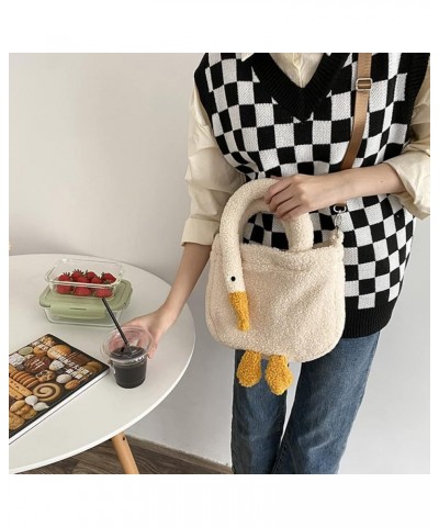 Plush Crossbody Bag Soft Cartoon Goose Female Tote Bags Casual Portable Adjustable Strap Simple Warm for Shopping Style 2 $11...