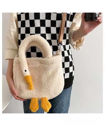 Plush Crossbody Bag Soft Cartoon Goose Female Tote Bags Casual Portable Adjustable Strap Simple Warm for Shopping Style 2 $11...