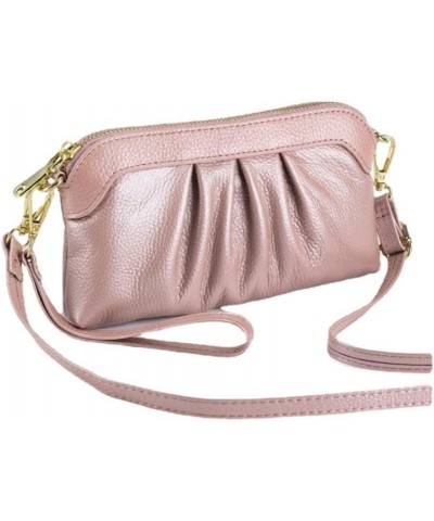 Crossbody Bag for Women Genuine Leather Clutch Wallet Small Size Handbag Ruffle Front Purse Pink $23.93 Totes