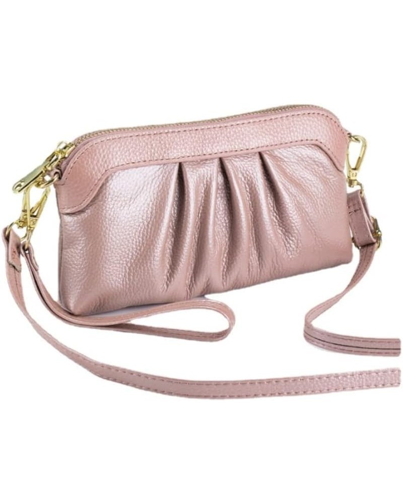 Crossbody Bag for Women Genuine Leather Clutch Wallet Small Size Handbag Ruffle Front Purse Pink $23.93 Totes