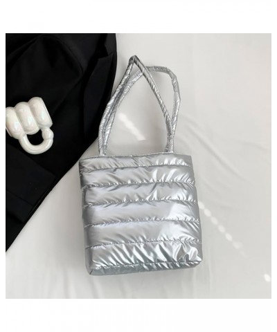 Large Capacity Puffer Tote Bag Versatile Puffy Tote Handbag Winter Dating Bag Women Quilted Shoulder Bag Silver $8.95 Totes