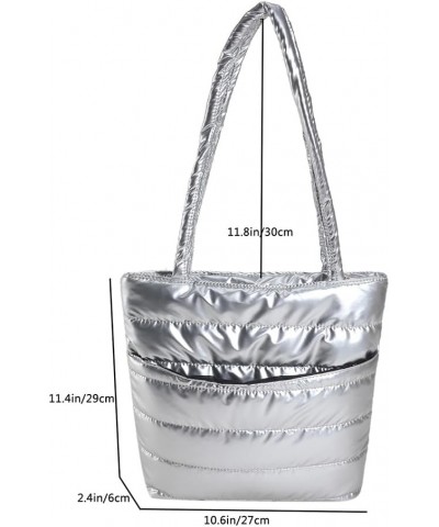 Large Capacity Puffer Tote Bag Versatile Puffy Tote Handbag Winter Dating Bag Women Quilted Shoulder Bag Silver $8.95 Totes