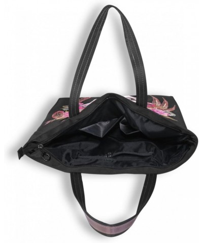 Womens Tote Bag, Watercolor Human Skull with Flowers and Feathers Ladies Zip Shoulder Handbags $14.15 Shoulder Bags